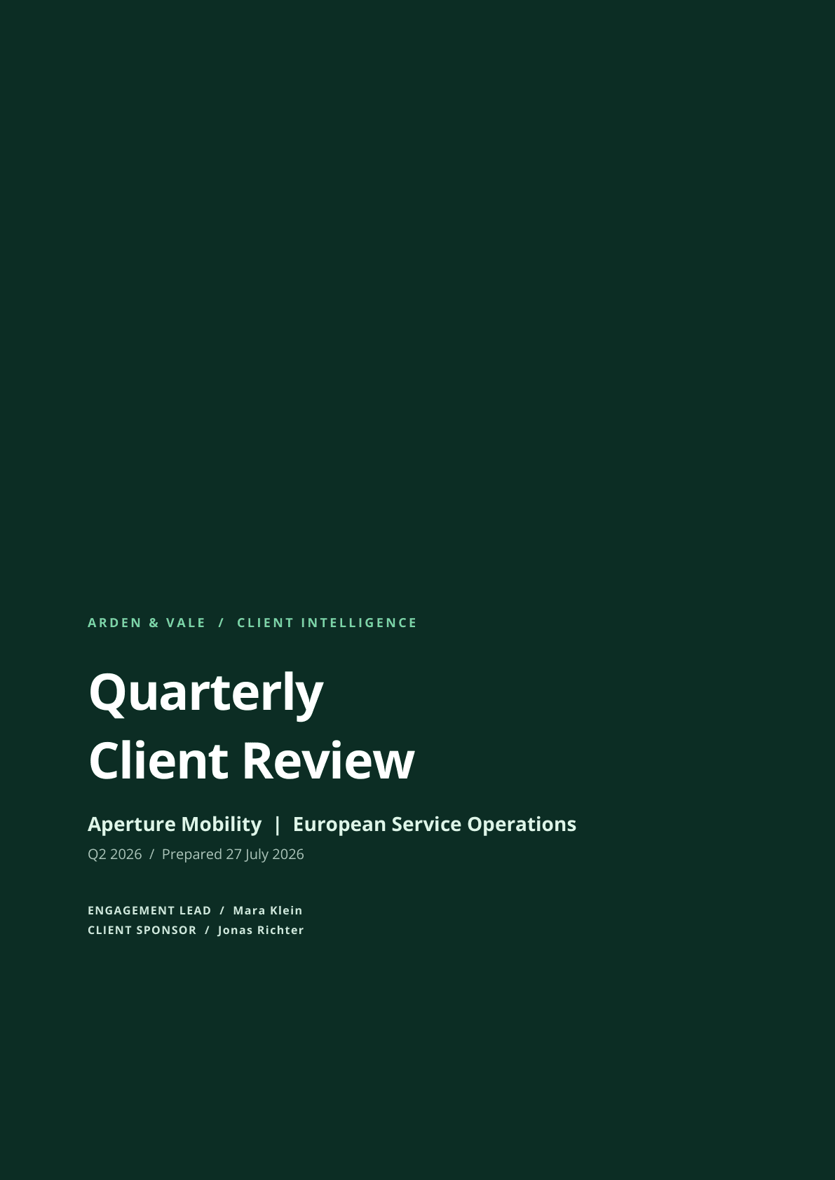 Cover of the Arden and Vale quarterly client review